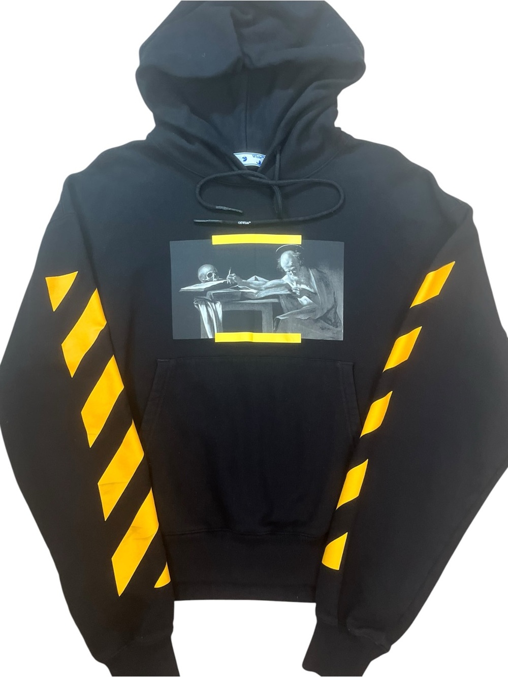 OFF-WHITE Caravaggio Painting Hoodie Mens Large Black Yellow Streetwear Hip Hop